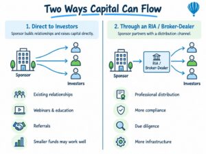 Two ways sponsors can raise capital directly from investors or through RIAs and broker-dealers